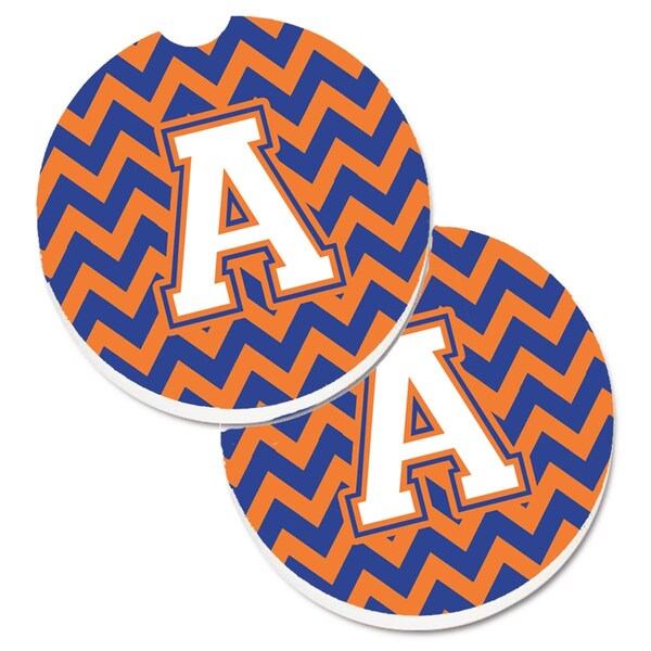 Carolines Treasures Letter A Chevron Blue and Orange No.3 Cup Holder Car Coaster, PK2 CJ1060-ACARC - main